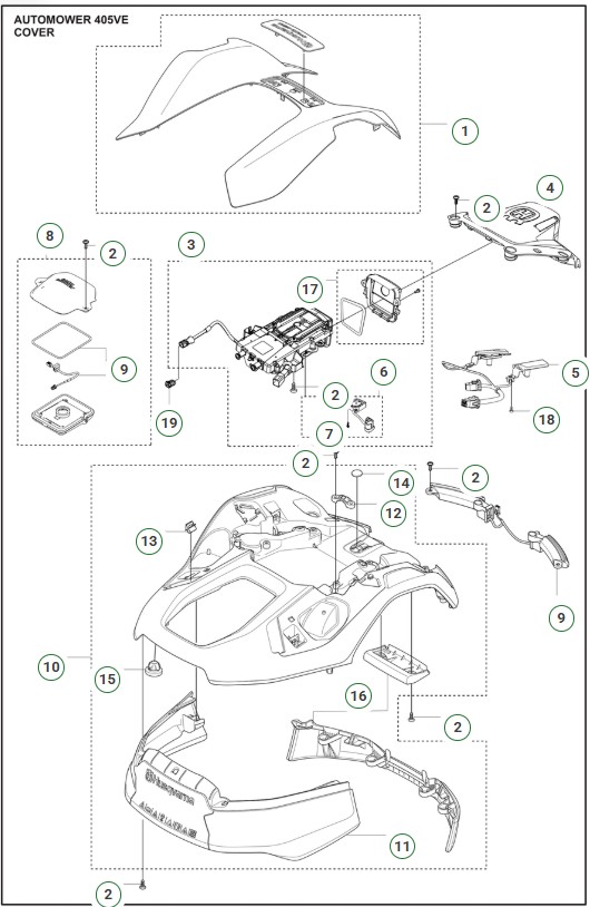 Sprängskiss Husqvarna Automower 405VE Nera