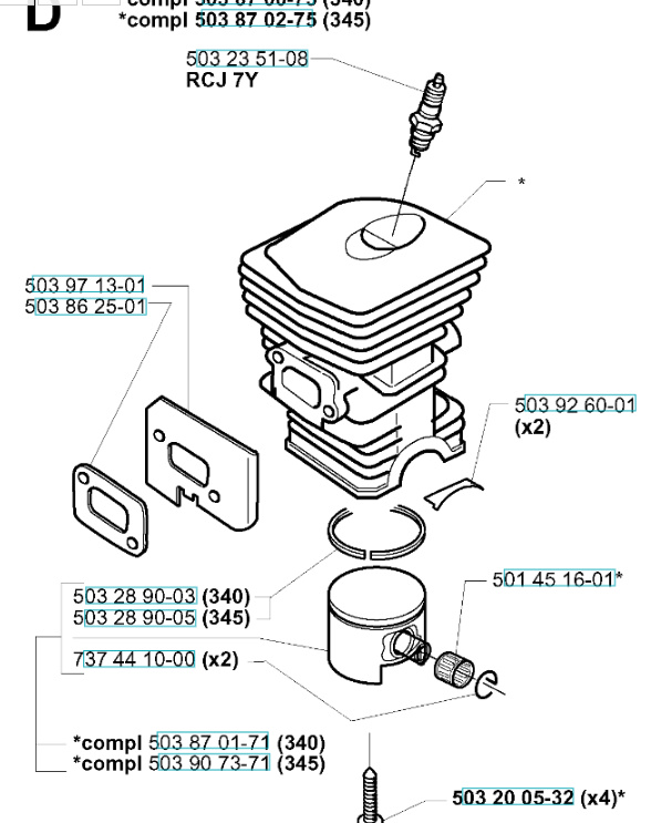 Cylinderkit 340, 345, 350, CS2141, CS2145, CS2150
