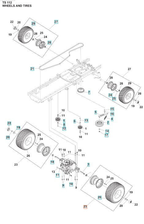 Hjulkit bak TS 112, TS 114, TC 215T, TC 220T, TS 112, TS 114, TS 215T, TS 217T