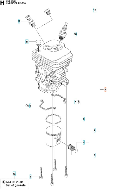 Cylinderkit Husqvarna 450, Jonsered CS2250S