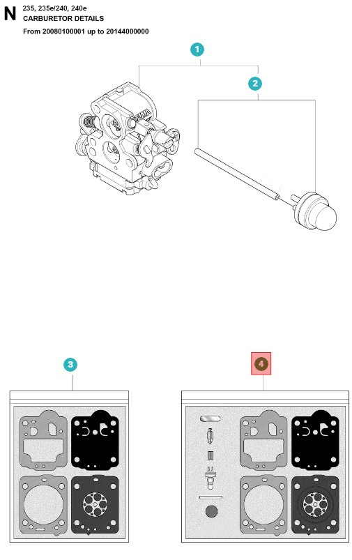 Reparationssats förgasare Husqvarna 240, CS2234