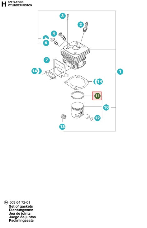 Kolvring 50mm Husqvarna 371XP, 372XP, CS2172, CS2166