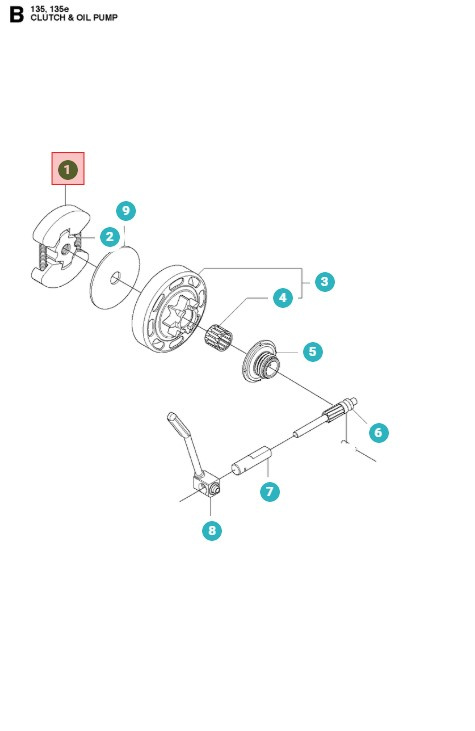 Koppling Husqvarna 120, 130, 135, 236, 240, CS2234, CS2238